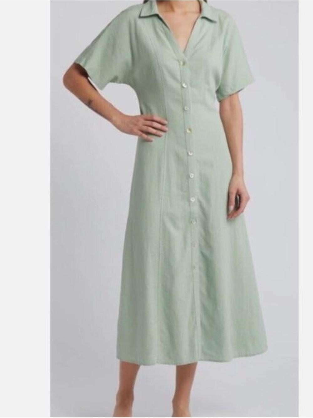 Madewell Light Sage Button-Front Midi Dress
